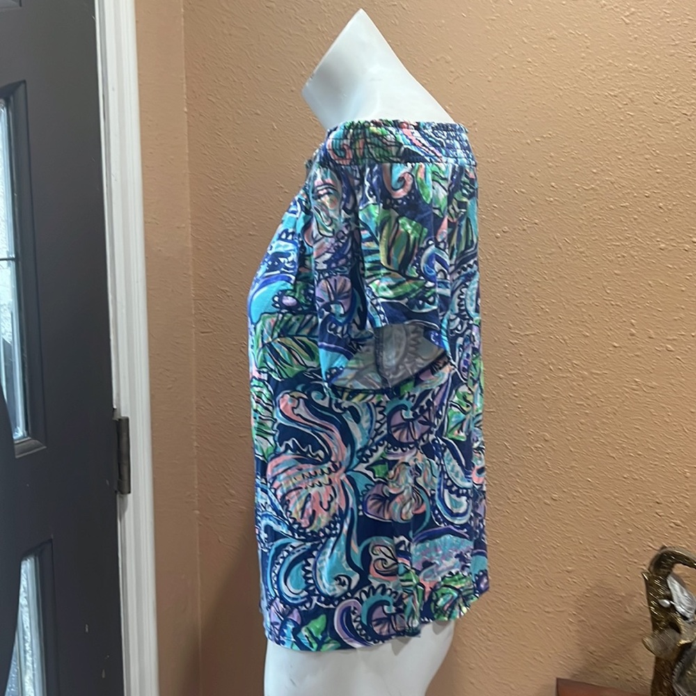 Lilly Pullitzer Blue Patterned Off The Shoulder S… - image 5